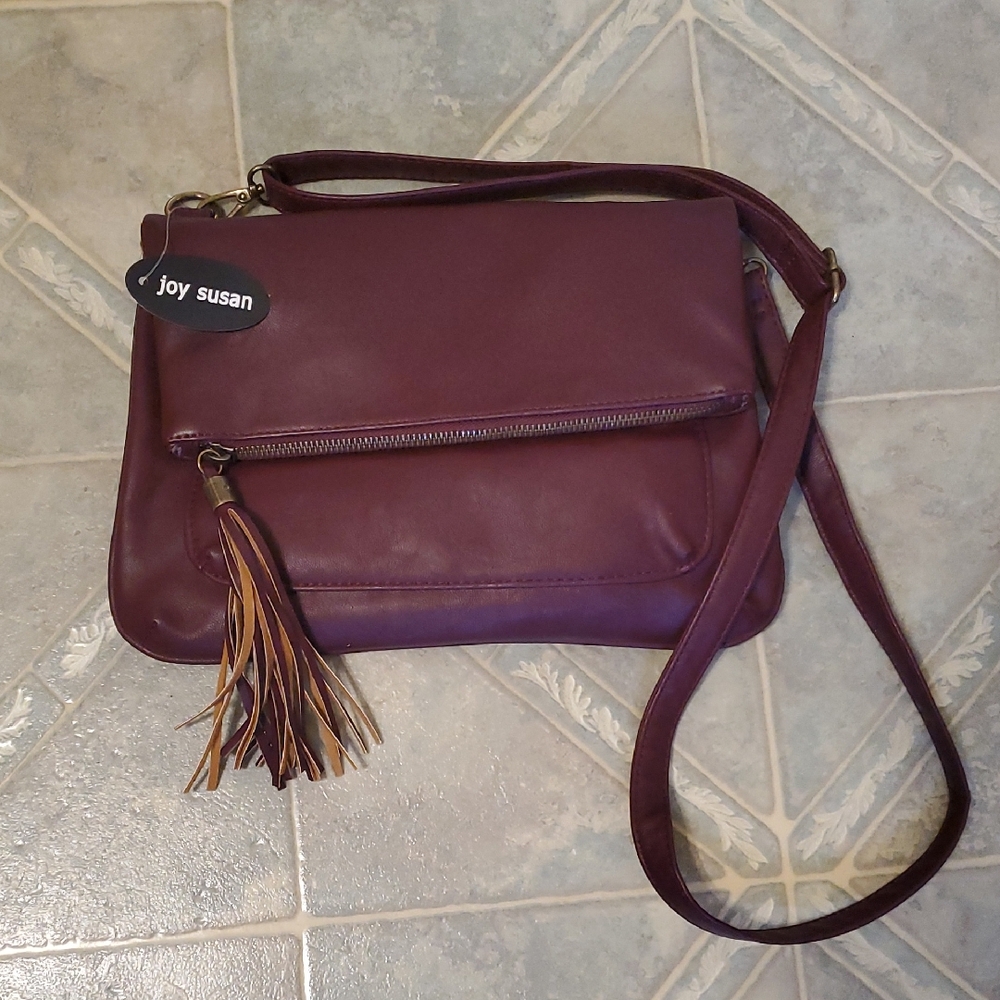 Joy Susan Cranberry Crossbody Bag with Tassel